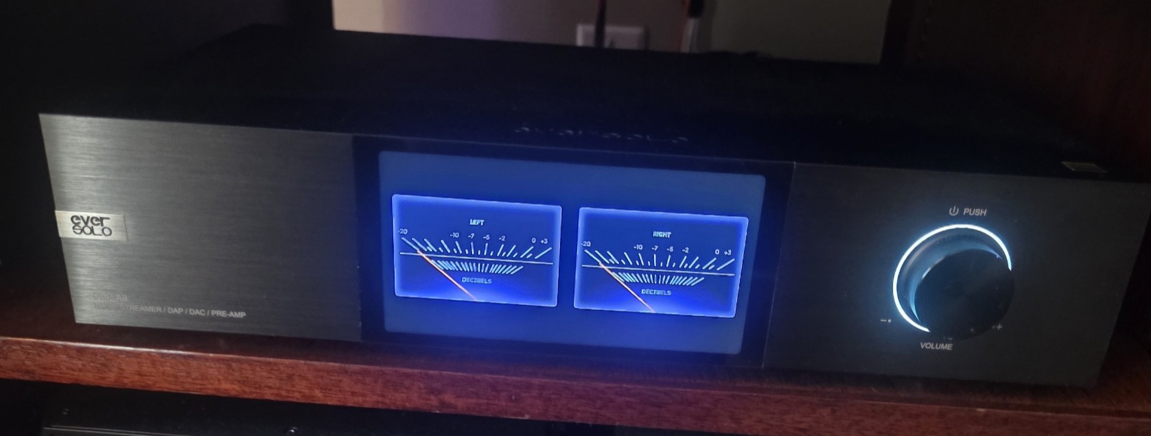Eversolo DMP-A8 front panel with VU meters